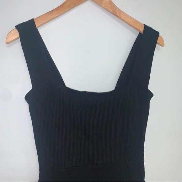 Reformation Laurena Knit Mini Dress Ribbed Black Square Neckline - Picture 4 of 13